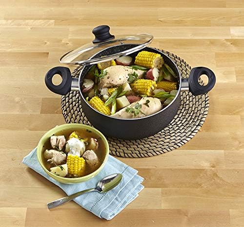 Imusa USA Cookware 127Qt Charcoal Stock Pot with Glass Lid