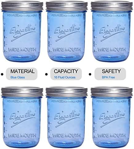 eleganttime 16 oz Blue Mason Jars 12 Pack with Lids 1