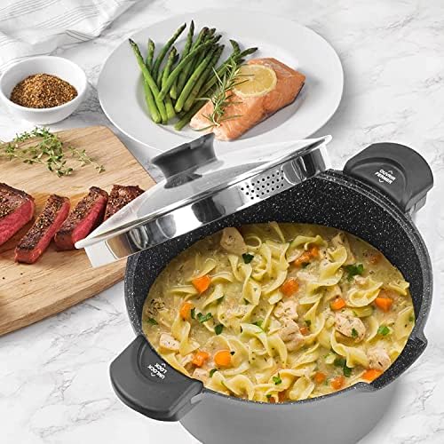 5 Quart Pasta Pot with Strainer Lid - PFOA Free Cast Aluminum Grey