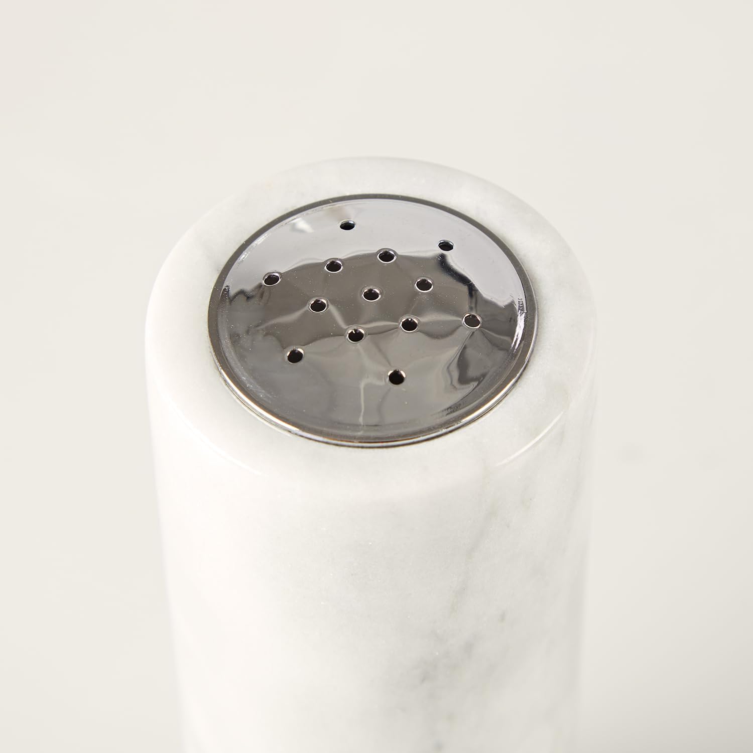 White Marble Salt Pepper Shaker Set with Adjustable Grinder