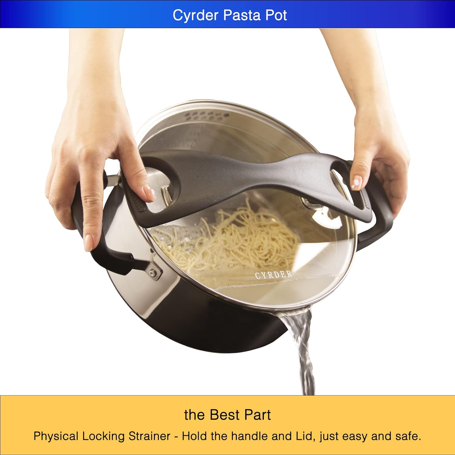 Cyrder 5 Quart Stainless Steel Pasta Pot with Strainer Lid 1