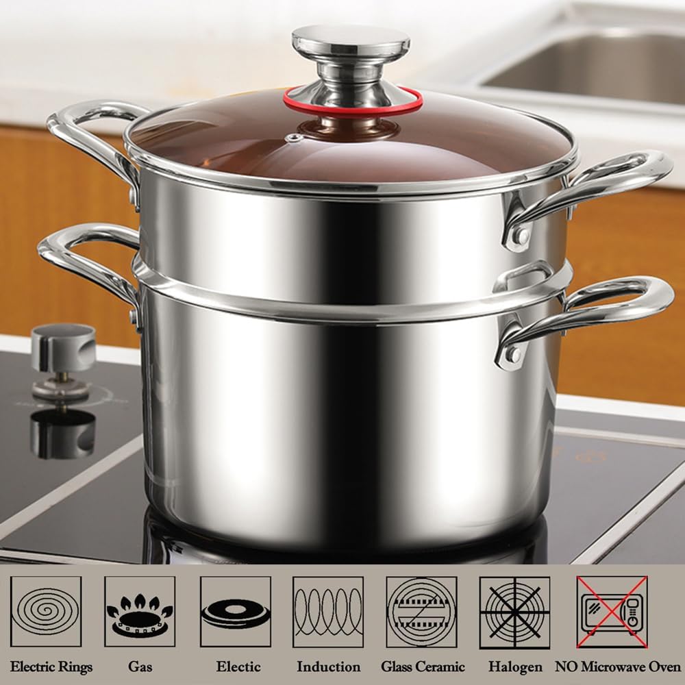 6 Quart Stockpot with Tempered Glass Lid for Induction Electric Gas