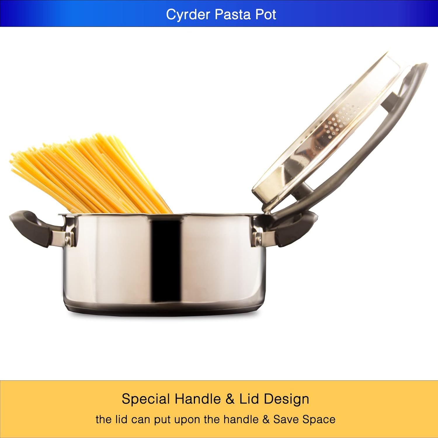 Cyrder 5 Quart Stainless Steel Pasta Pot with Strainer Lid 1