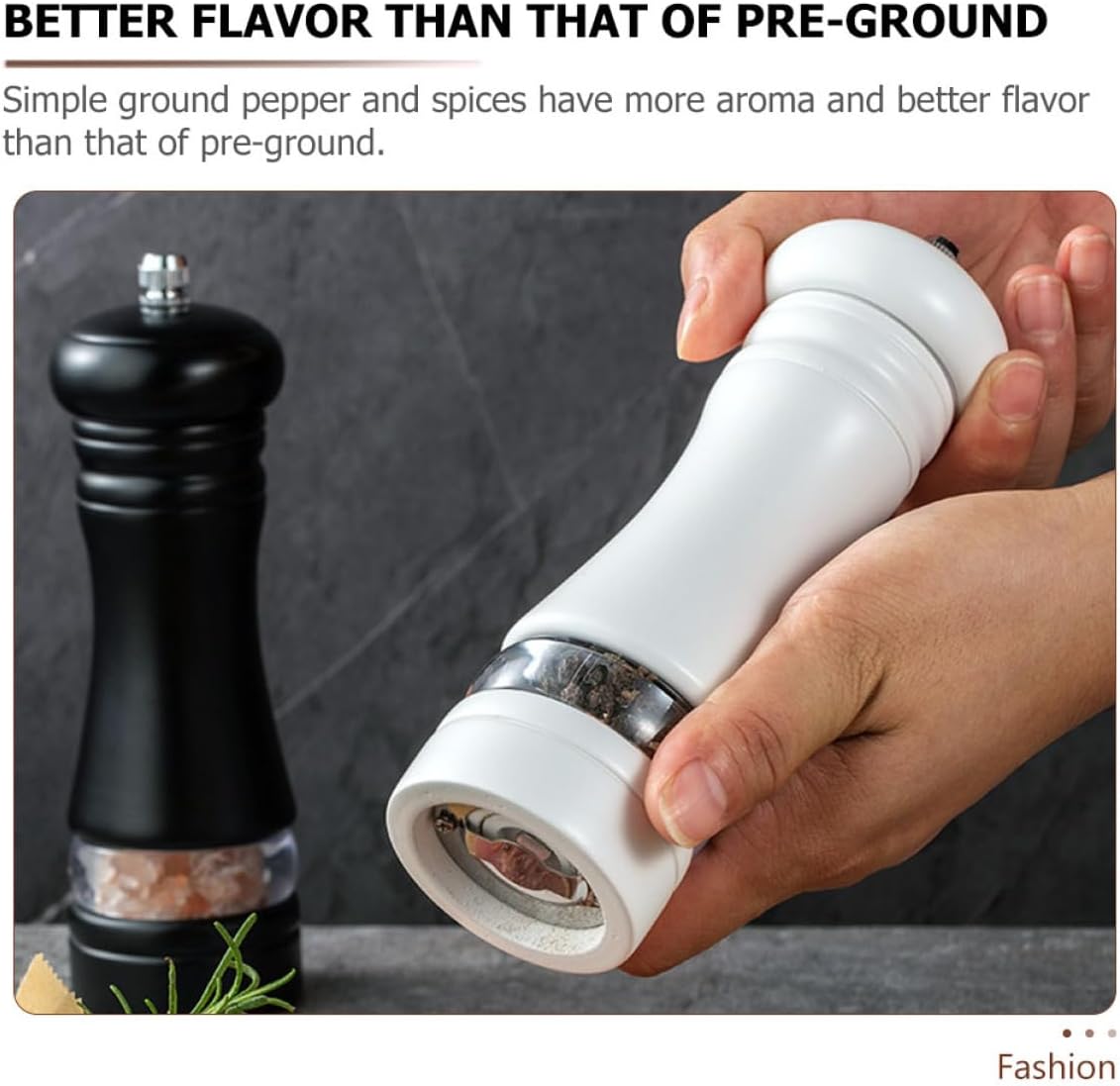 SHOWERORO Refillable Pepper Mill with Wood Handle