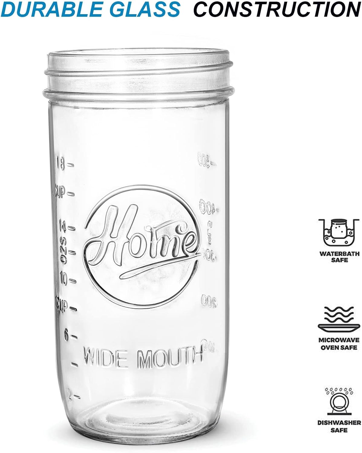 Tebery 6 Pack 24-Ounce Wide Mouth Canning Jars with Airtight Lids