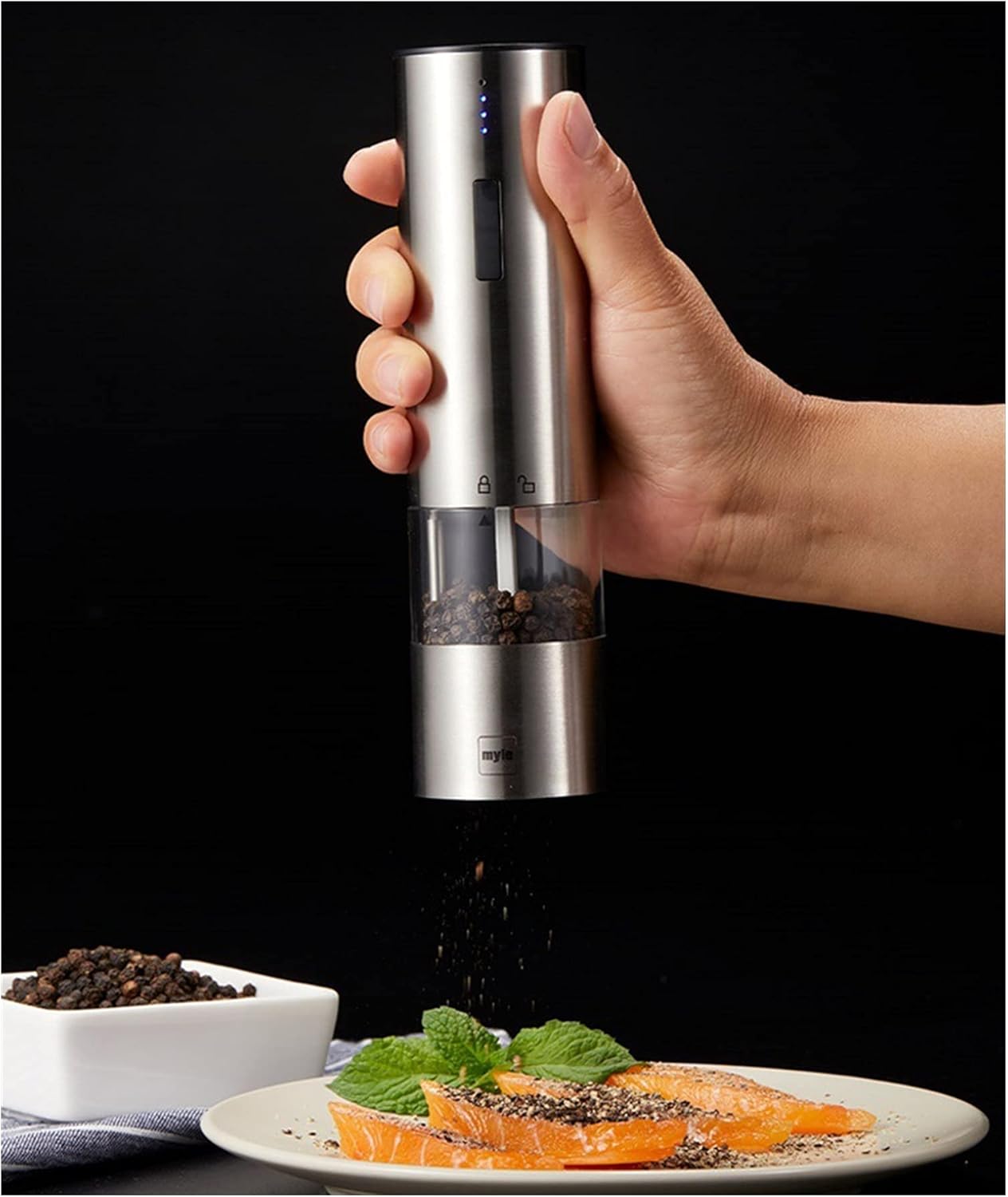 Electric Pepper Grinder with LED Light - Automatic Mill