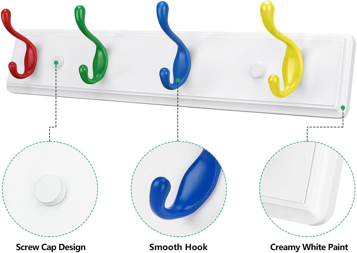 Badiano Wall Mount Coat Rack with 4 Heavy Duty Hooks