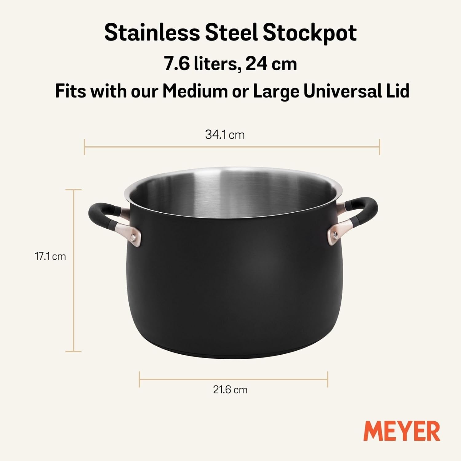 Meyer 8 Quart Stock Pot with Matte Black and Silicone Handles