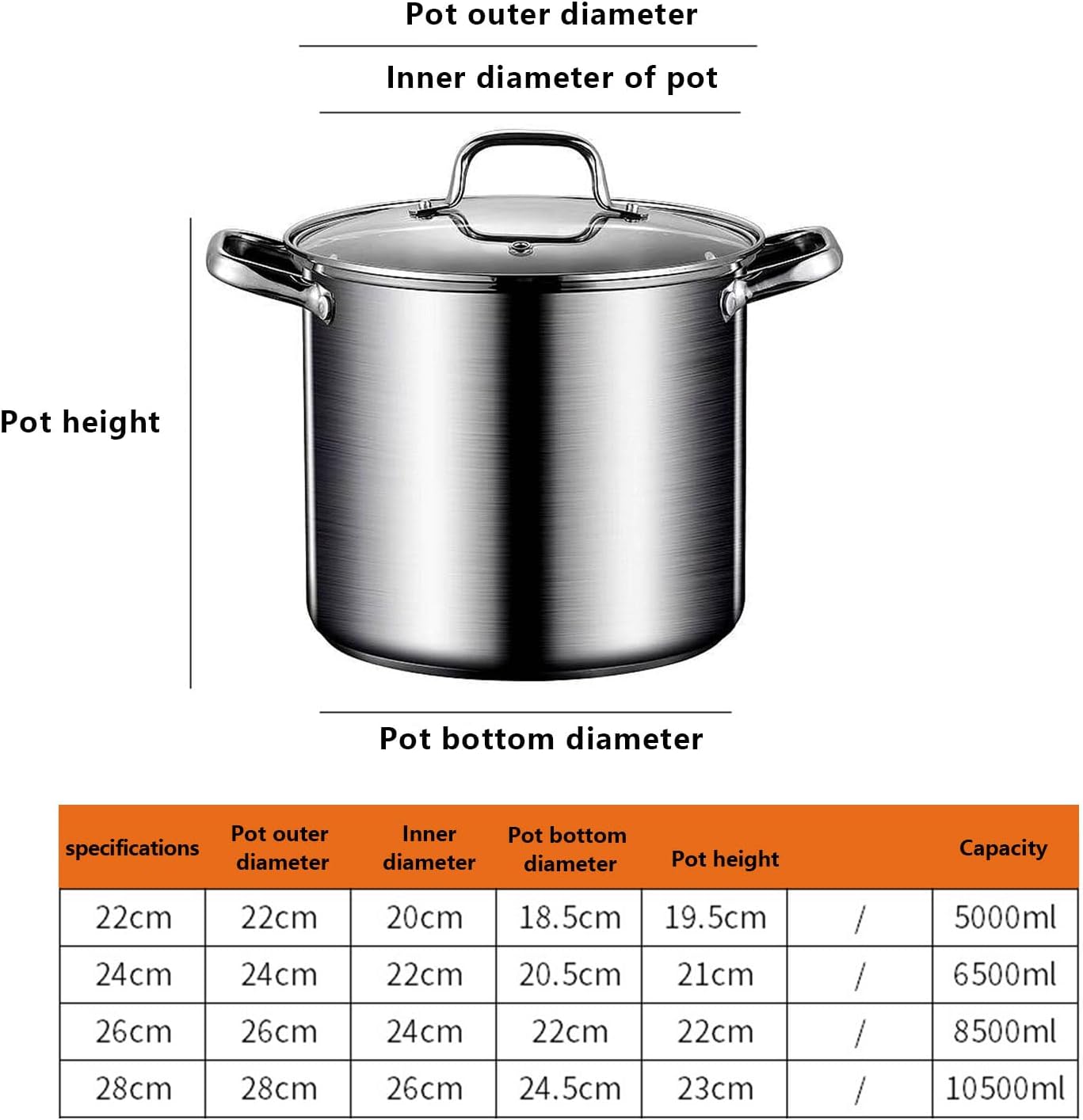 AIZYR 65L Stock Pot with Lid 304 Stainless Steel