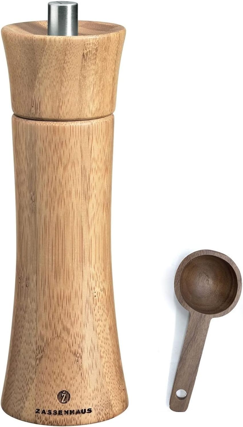 Zassenhaus Bamboo Pepper Grinder Set 7-Inch With Wooden Scoop