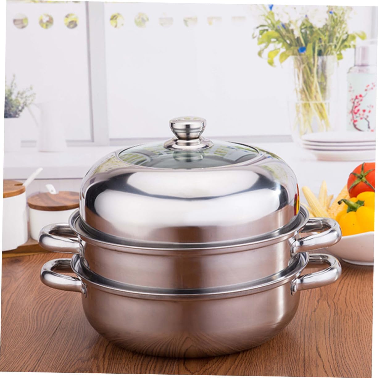 IMIKEYA 28cm Stainless Steel Steaming Pot with High Lid 1