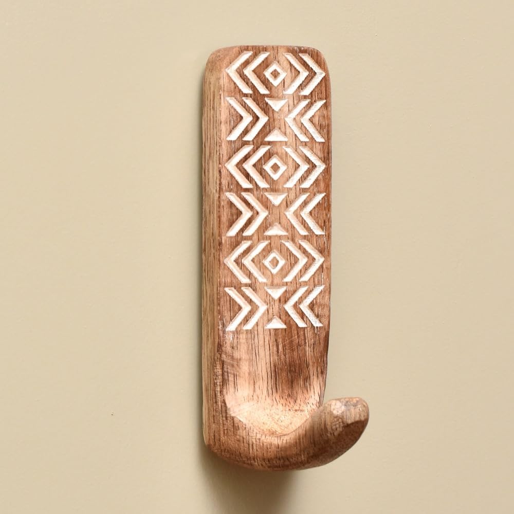 Indian Shelf 6 Piece Wooden Wall Hooks with Adhesive