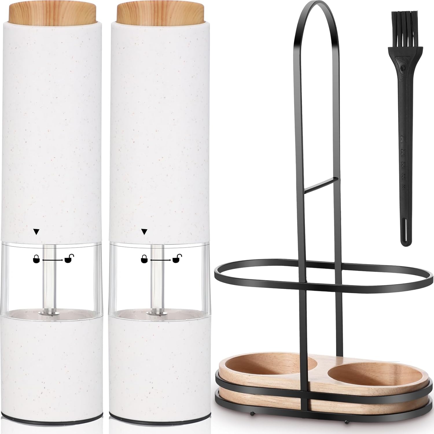 Electric Salt Pepper Grinder Set with LED Light and Spill Proof Base