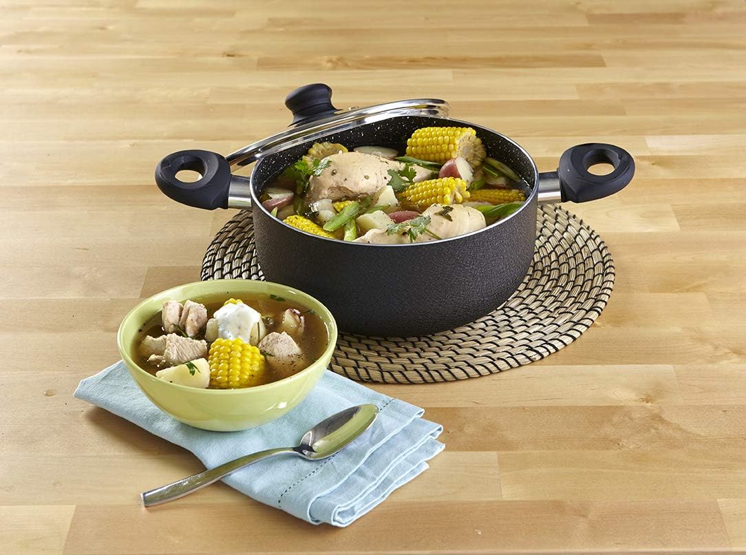 Imusa USA Cookware 127Qt Charcoal Stock Pot with Glass Lid
