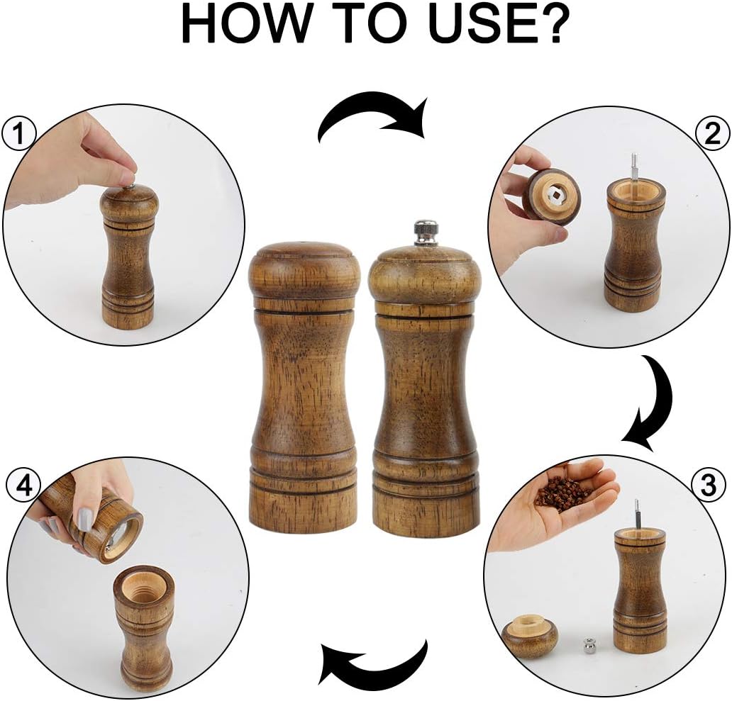 Uxcell Wooden Pepper Mill and Salt Shaker Set 1