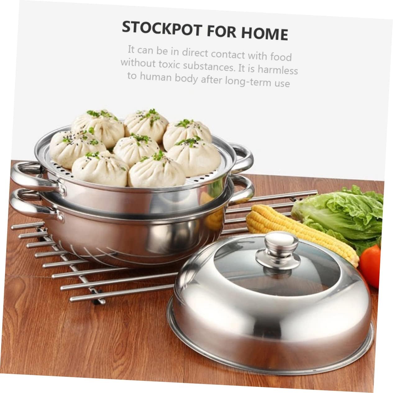 BEBEMOKO 3 Layer Steamer Pot Stainless Steel Glass with Anti-Scalding Handle