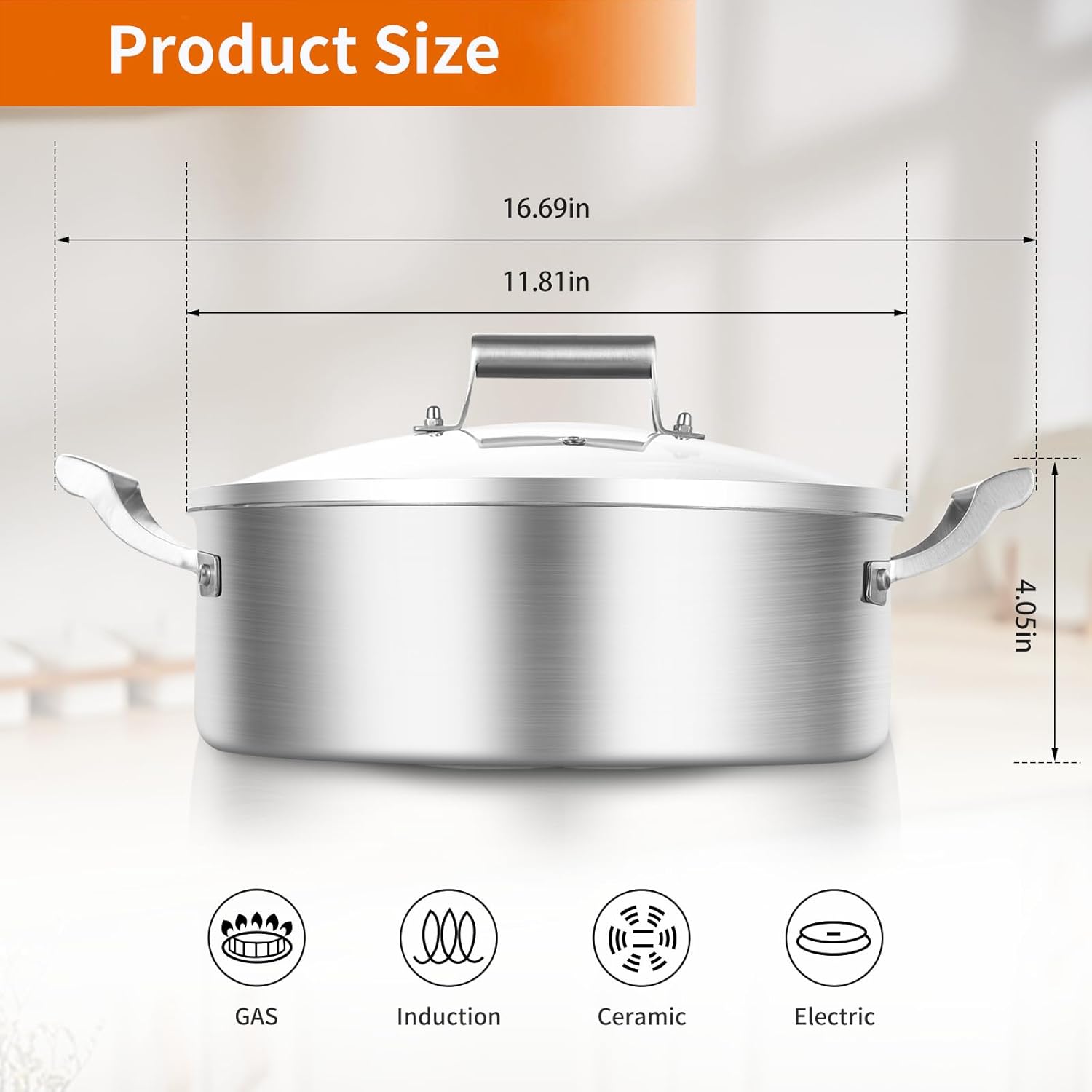 Delarlo 7QT Tri-Ply Stainless Steel Stockpot with Glass Lid