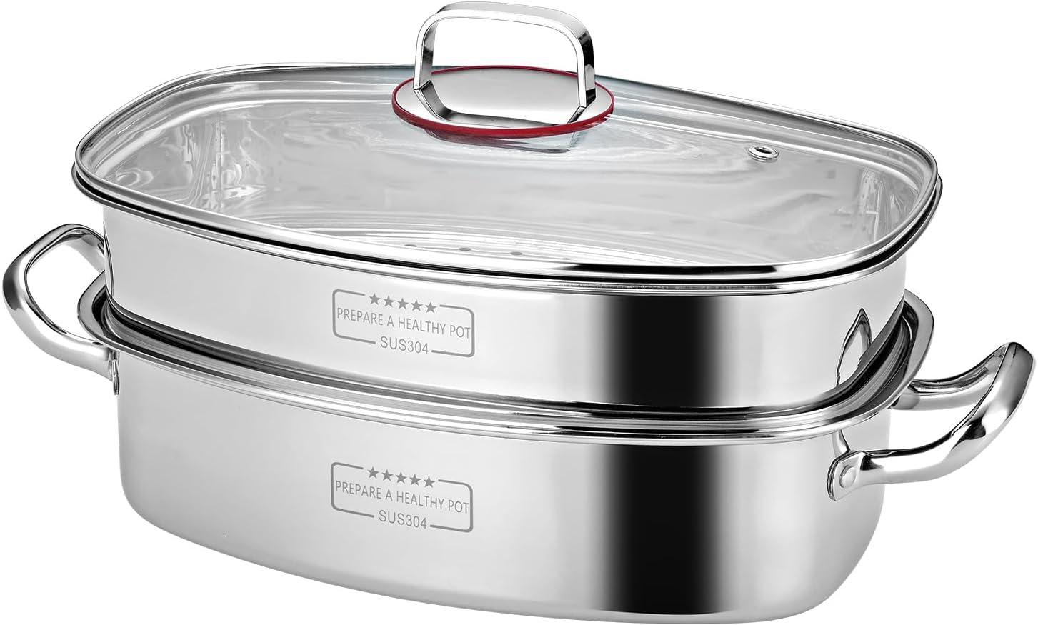 Eglaf 2-Tier Fish Steamer with Ceramic Plate and Oven Mitts 1