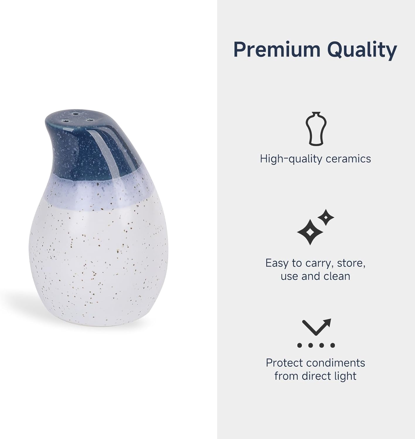 KERMANDO Ceramic Salt Pepper Shaker Set - 2 Pack Blue White