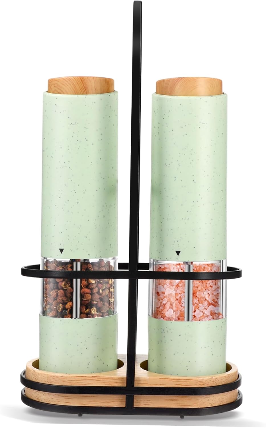 Cabilock 2pcs Adjustable Coarseness Salt Pepper Shaker Set with Stand