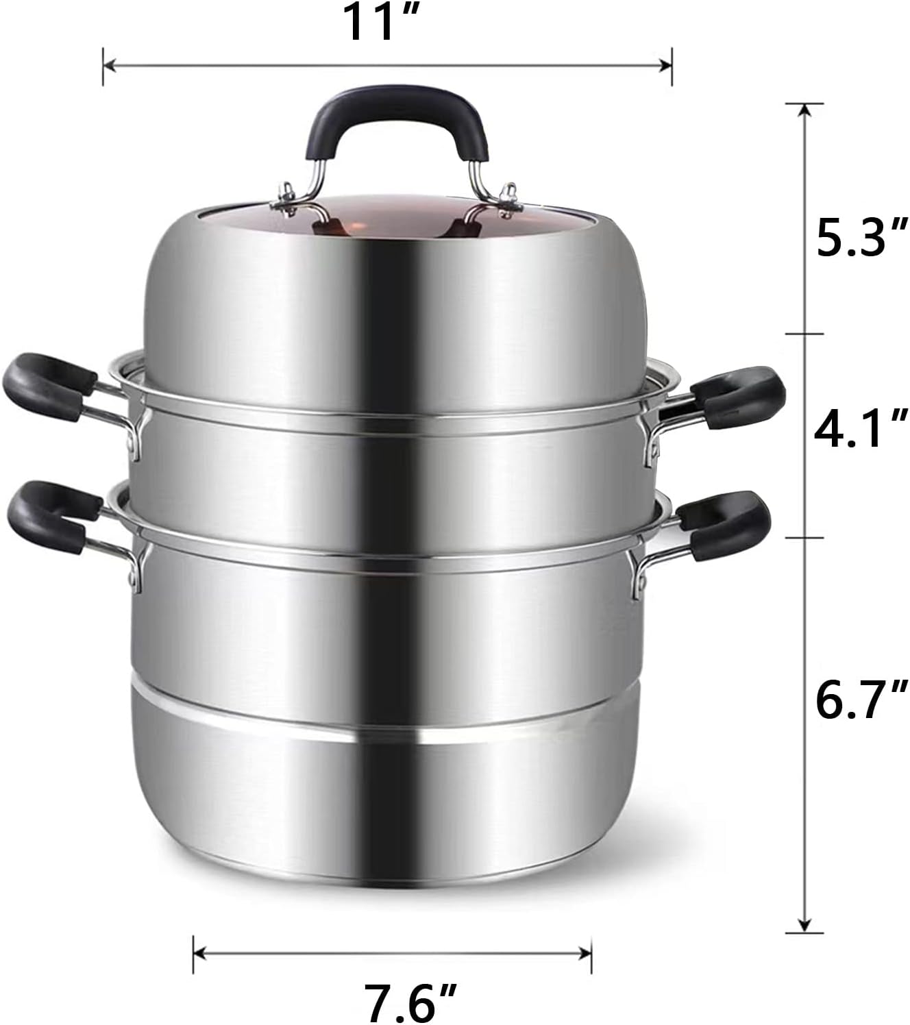 LCPUD 11 Inch 3-Tier Stainless Steel Steamer Pot with Lid