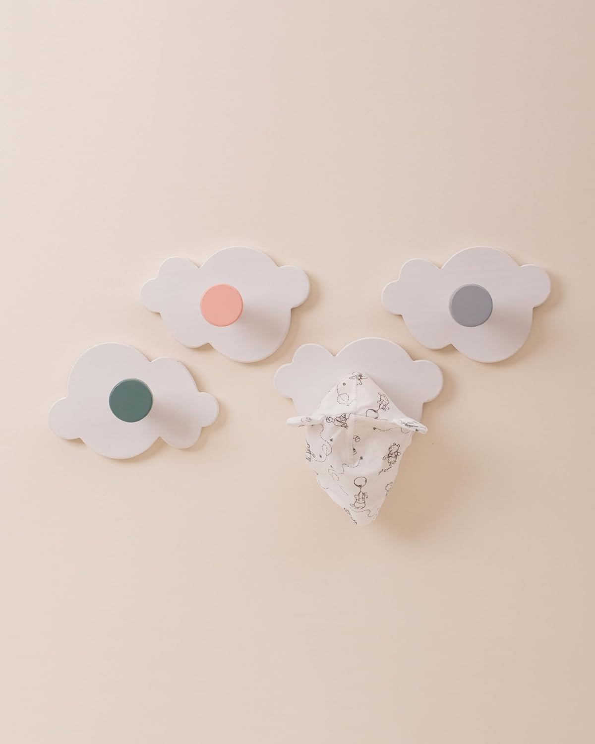 TopKai Cloud-Shaped Wall Hook Set - 4pcs Durable Wooden Hooks for Kids