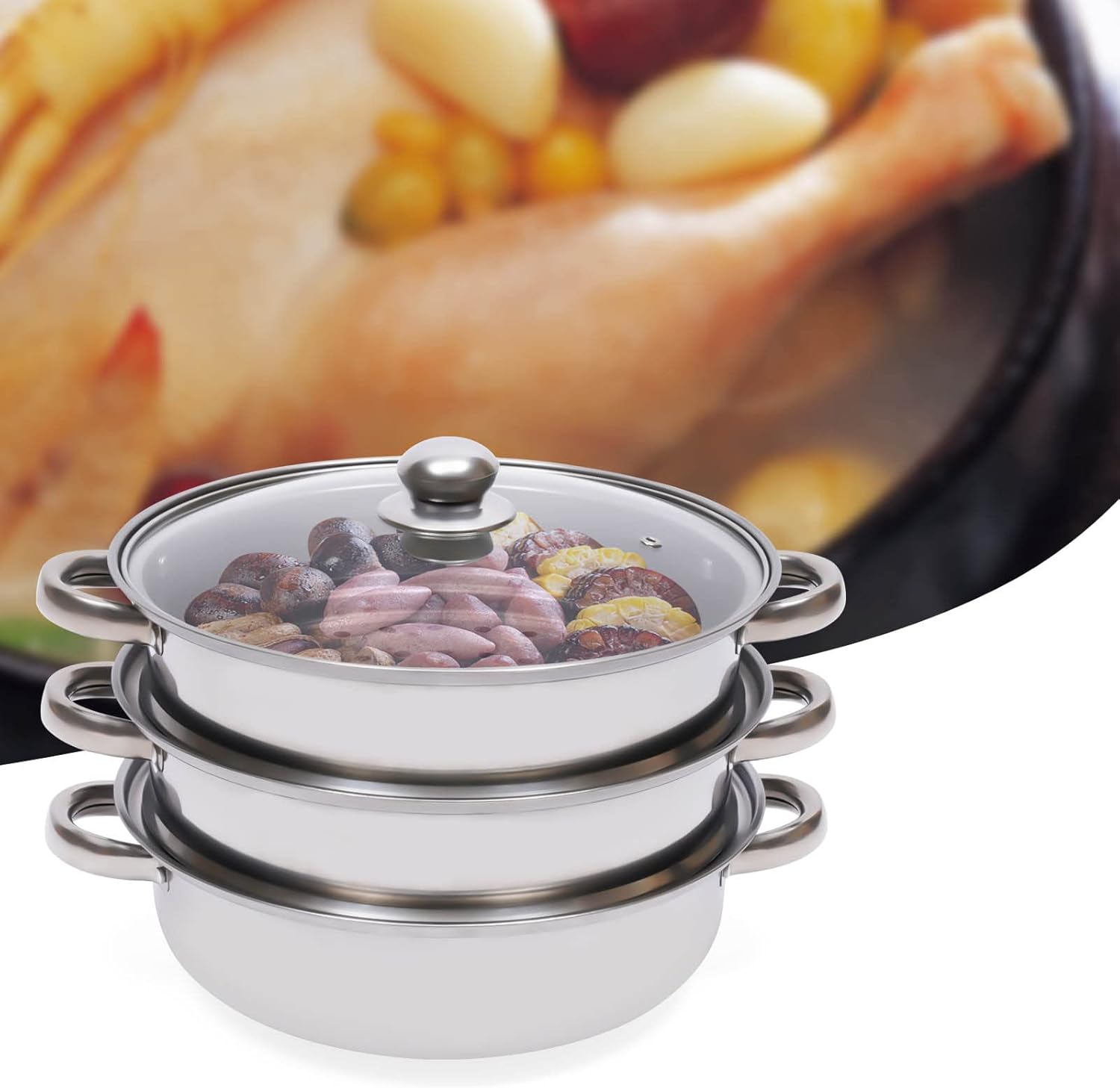 Bitodd 3 Tier Stainless Steel Steamer Set