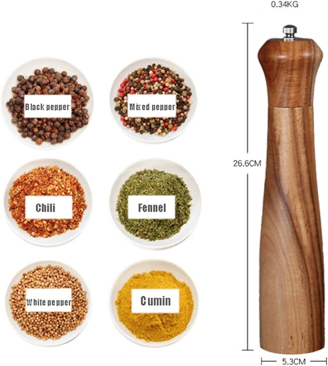 HyKab Adjustable Wooden Pepper Mill Set