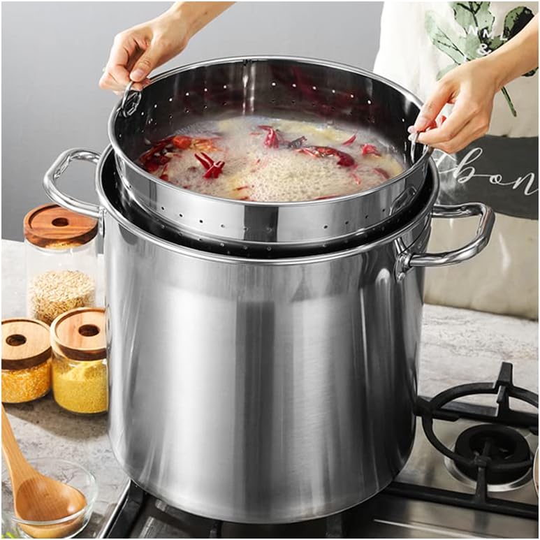 AIZYR 70L Commercial Stainless Steel Stockpot with Lid and Strainer Basket