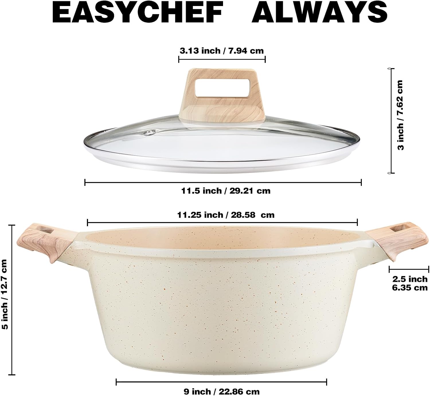 TIPTAP Nonstick Stock Pot with Lid 4L Granite Cookware