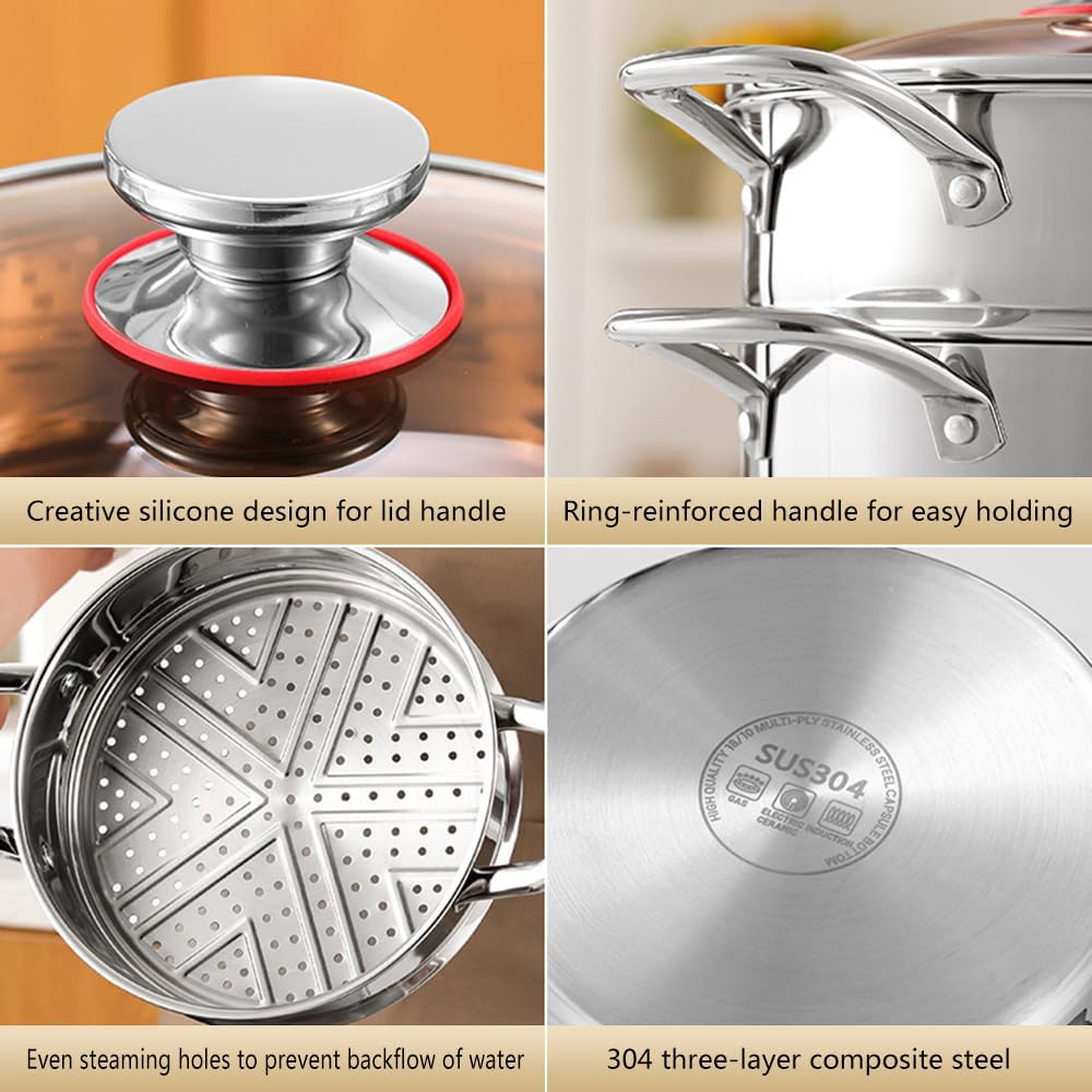 6 Quart Stockpot with Tempered Glass Lid for Induction Electric Gas
