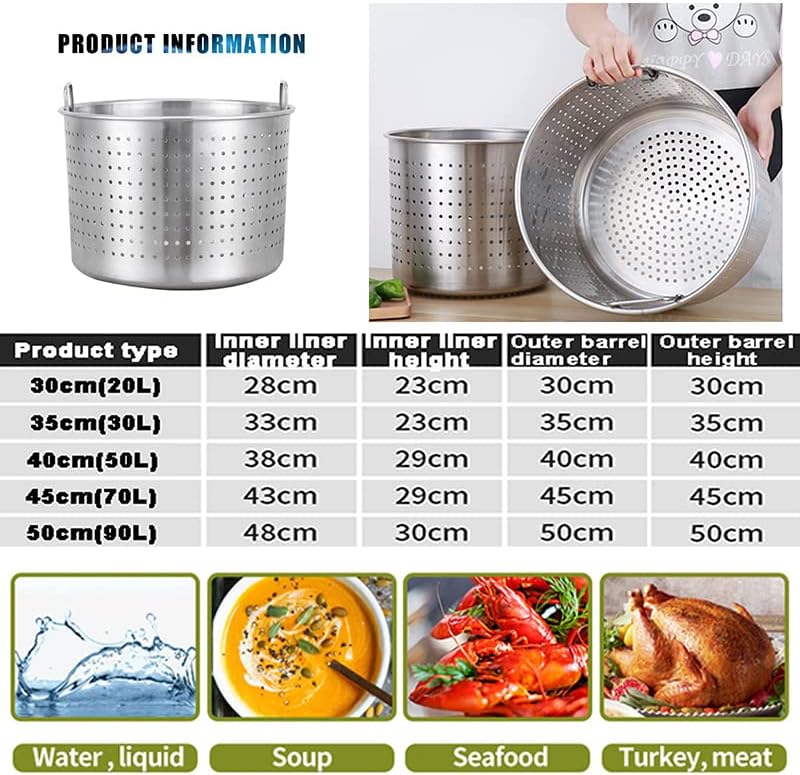 AIZYR 70L Commercial Stainless Steel Stockpot with Lid and Strainer Basket