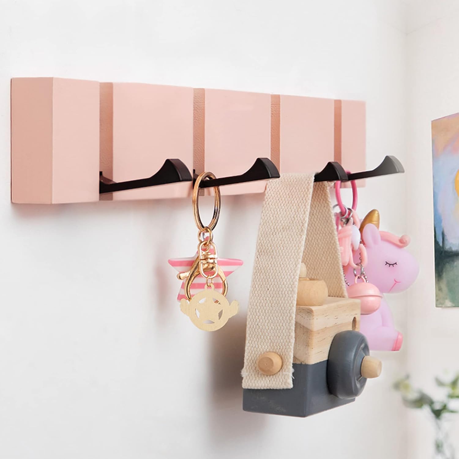 KYSMOTIC Pink Coat Hooks - 4 Hook Wall Mount Modern Rack