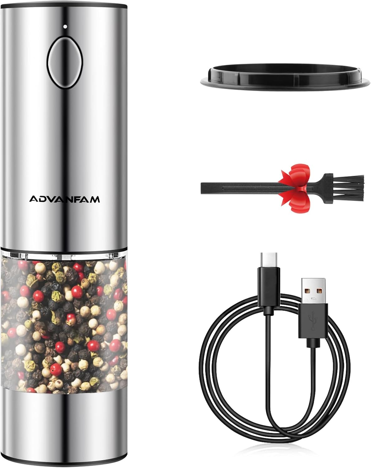 Advanfam Electric Pepper Mill with LED Light and Rechargeable Battery