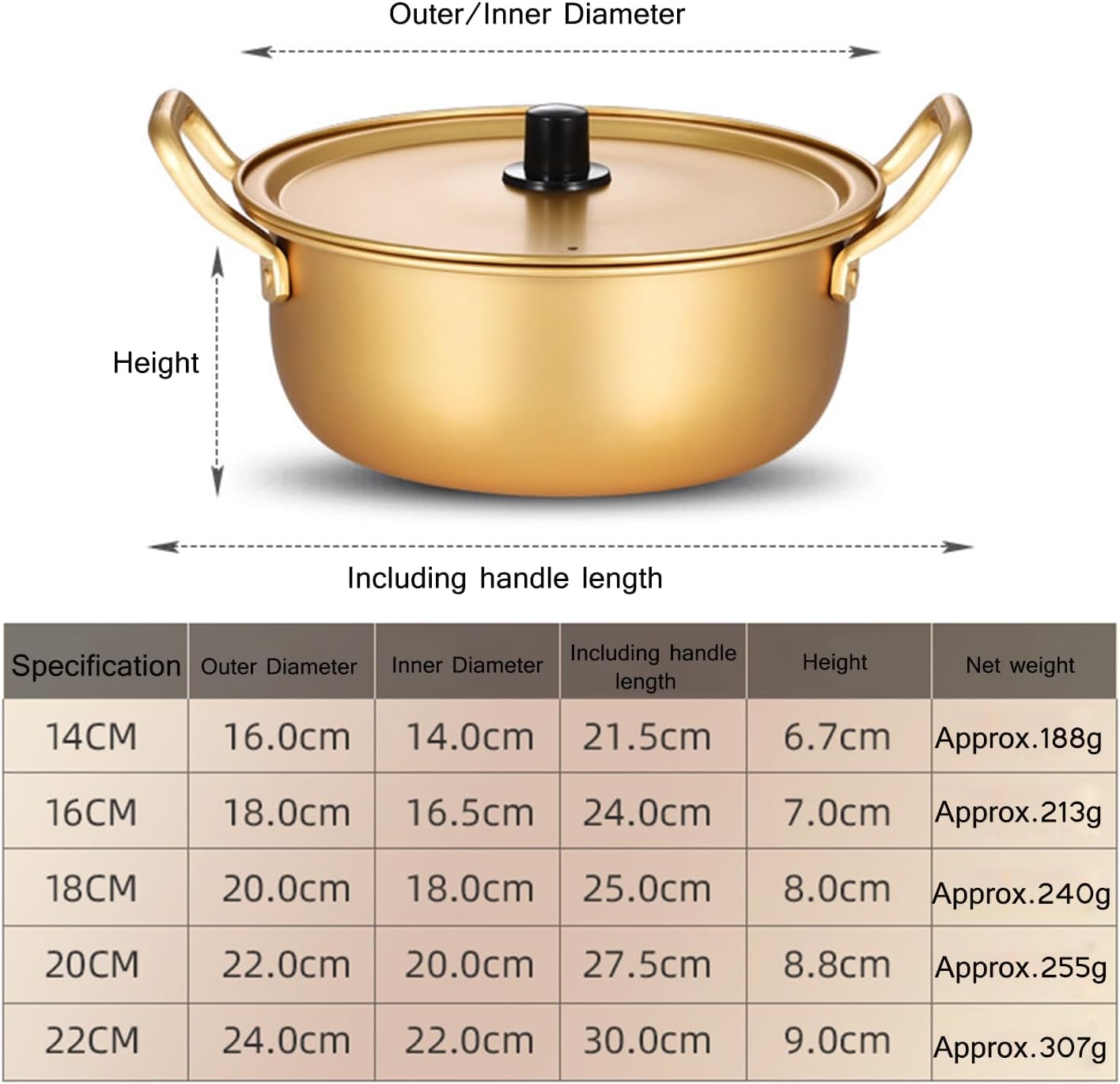 BINGWANG Ramen Cooking Pot 18cm Aluminum Stockpot with Lid and Double Handle