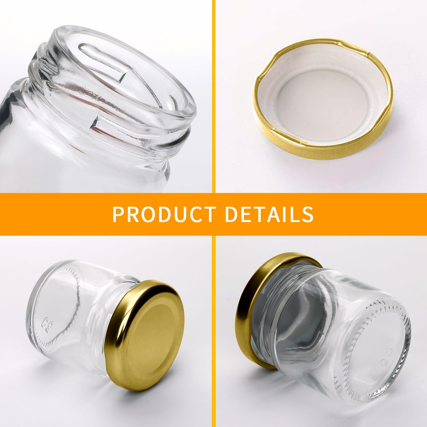 Encheng 15oz Clear Glass Jars Set of 70 with Golden Lids