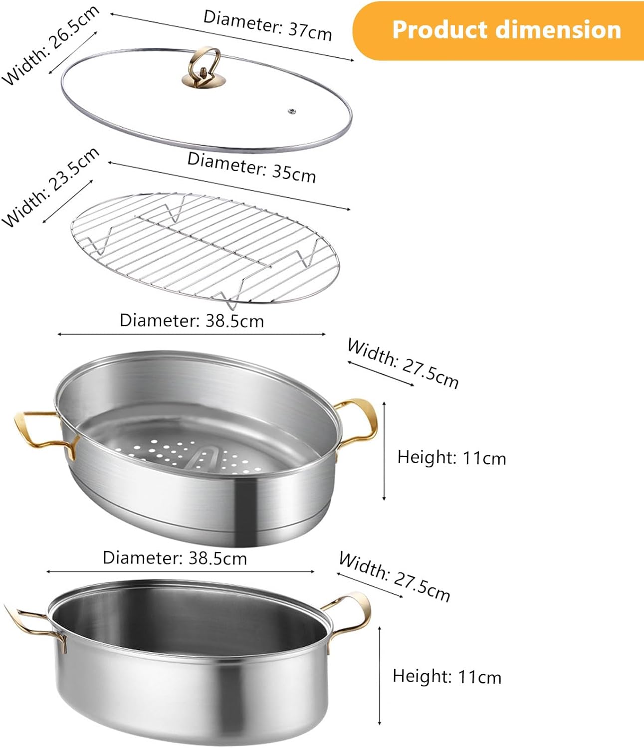 AIZYR 304 Stainless Steel 2 Tier Fish Steamer with Rack Lid