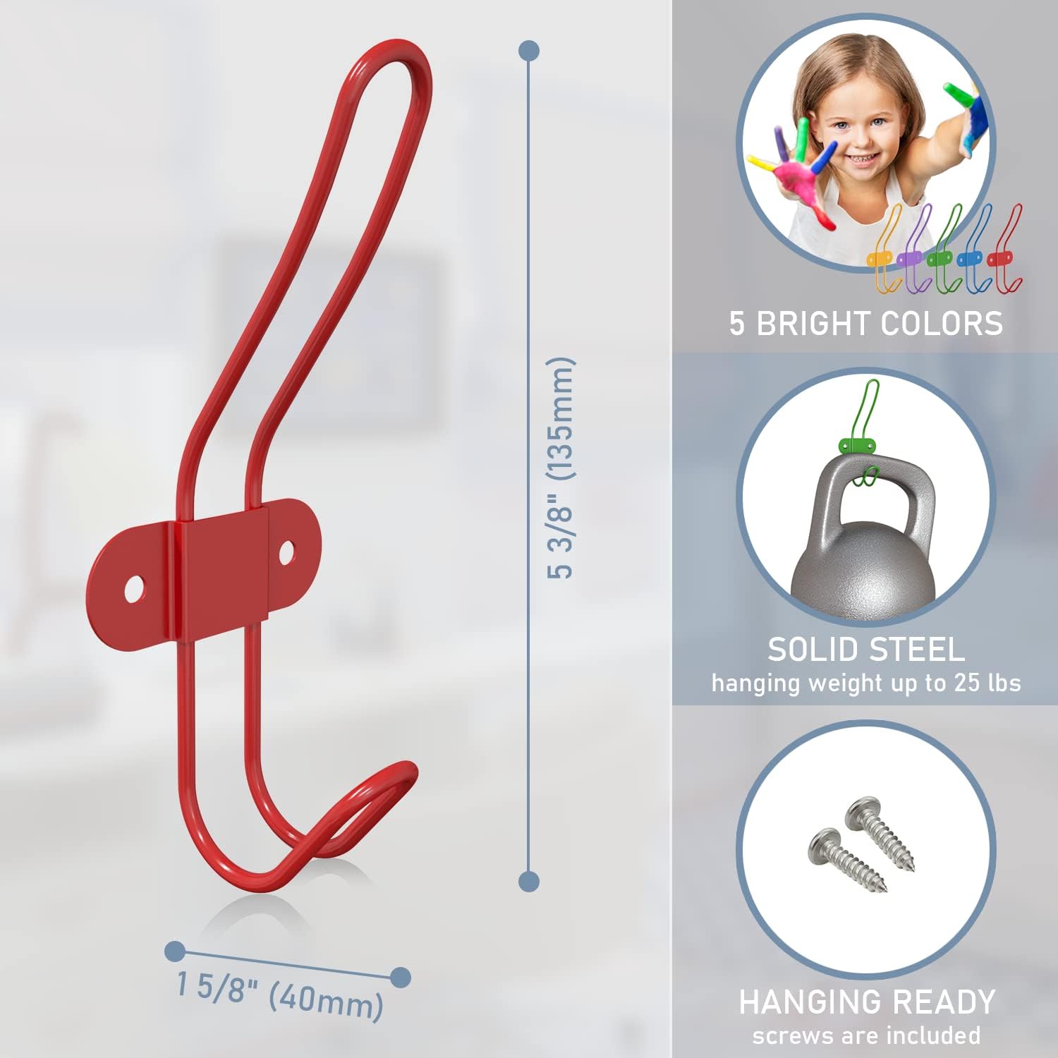 Kids Wall Coat Hooks Set of 10 for Nursery and Bedroom