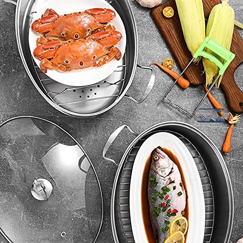 Stainless Steel Oval Fish Steamer with Ceramic Plate and Rack