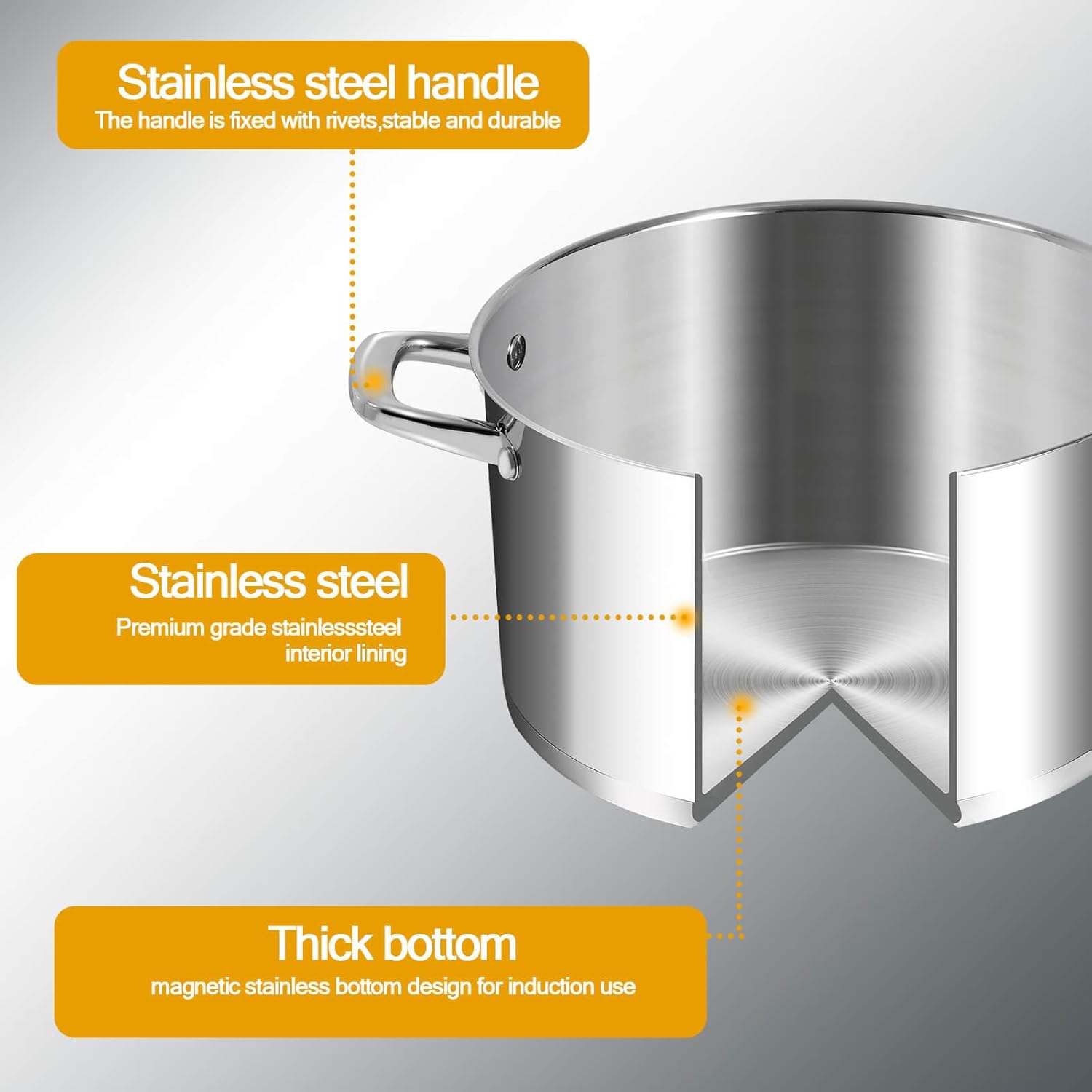 LEUGWAKN 8 Quart Stainless Steel Stock Pot With Lid