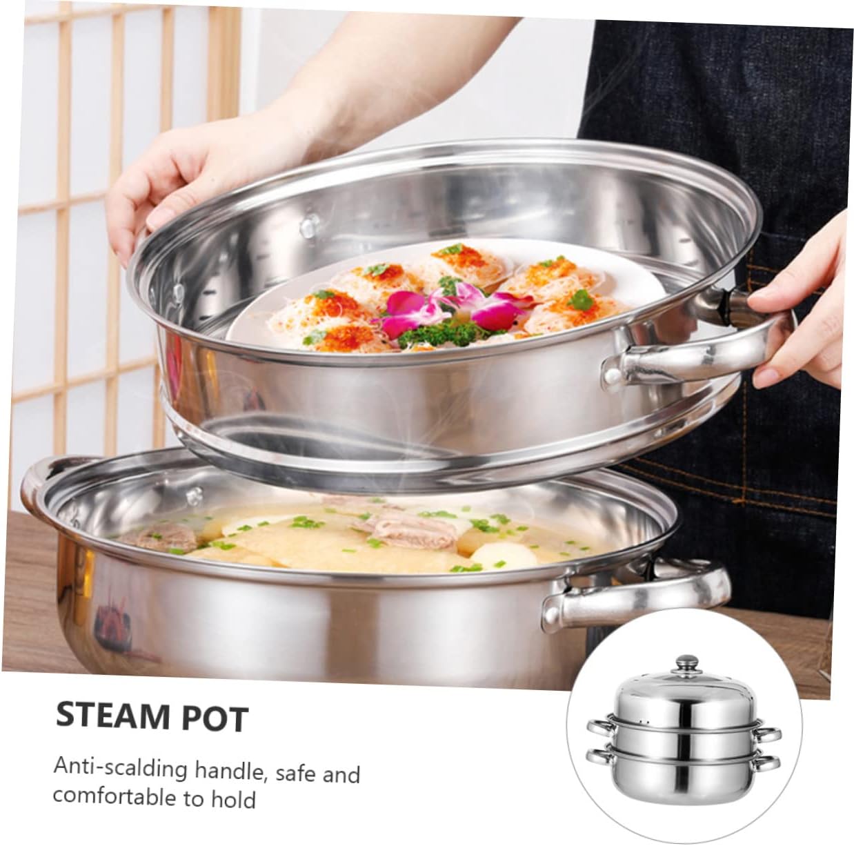 IMIKEYA 28cm Stainless Steel Steaming Pot with High Lid 1