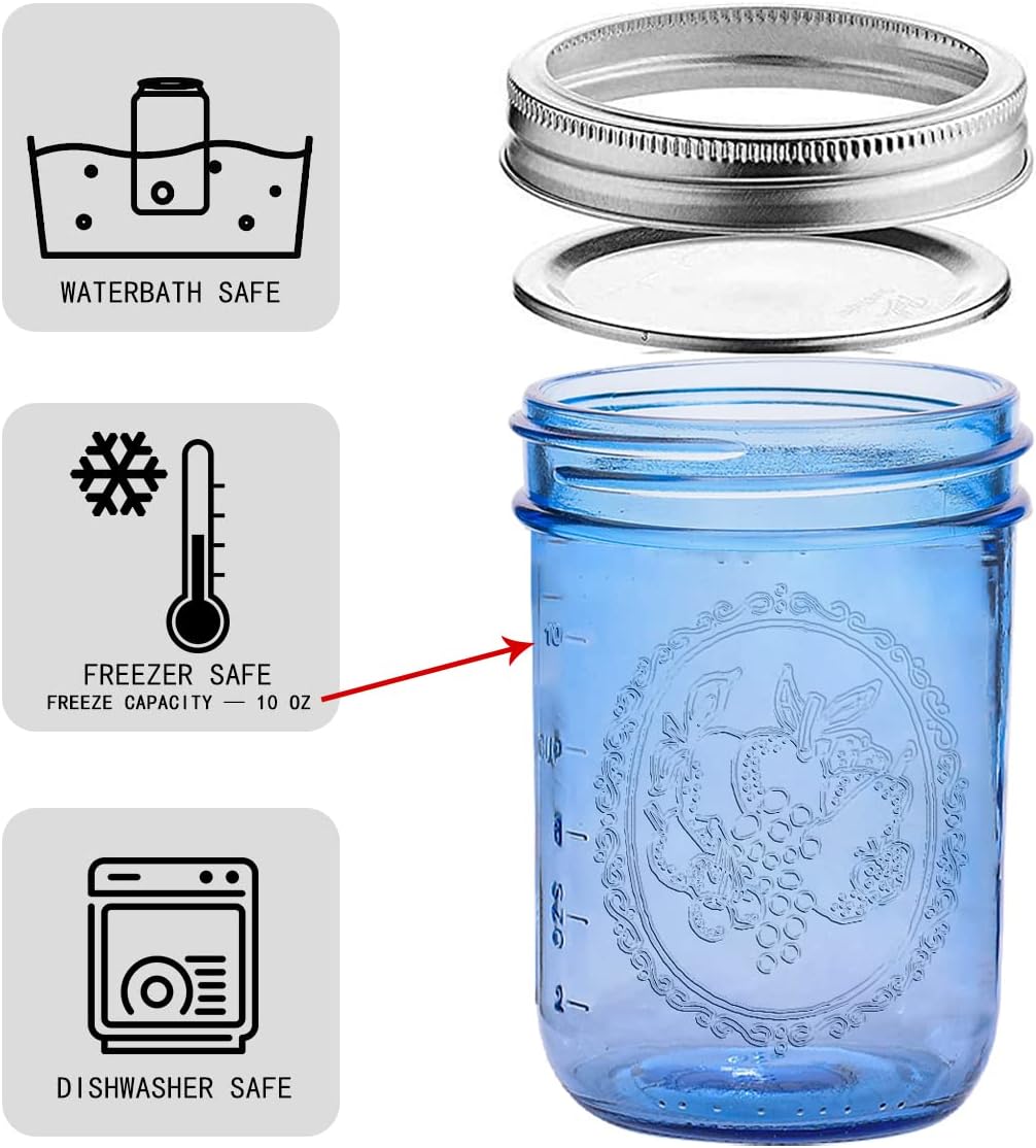 eleganttime 16 oz Blue Mason Jars 12 Pack with Lids 1