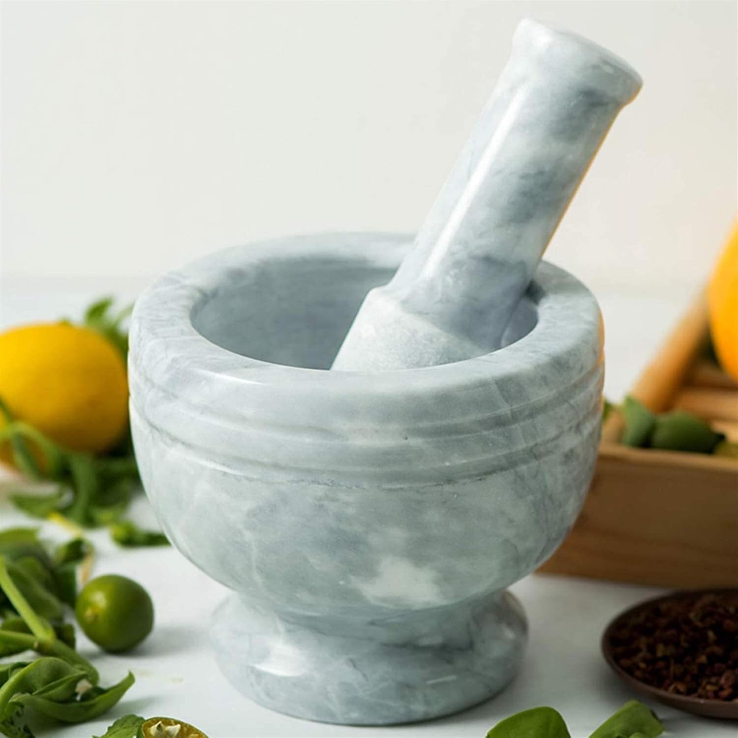 KJLY Marble Pestle Mortar Set Durable Kitchen Tool