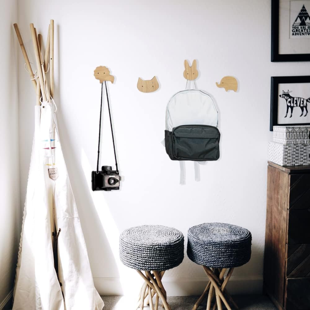 TRUULOOP Cute Animal Wood Wall Hooks - 5 Pieces
