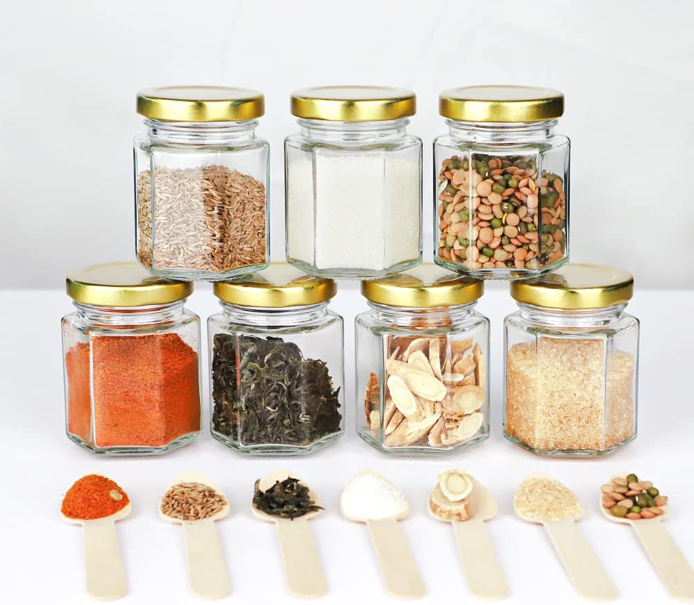 40 Pack Hexagonal Honey Jars with Lids - Reusable 34 Oz Glass Canning Containers