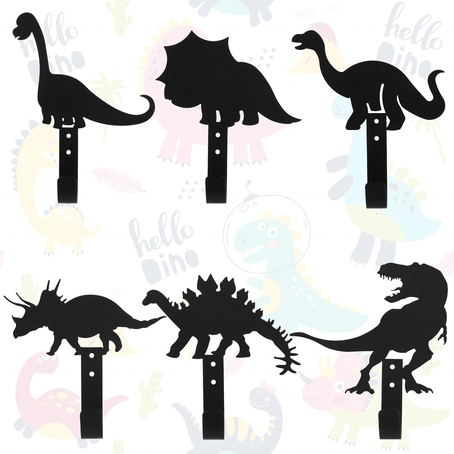 Zhengmy Dinosaur Theme Wall Coat Hooks Black Metal
