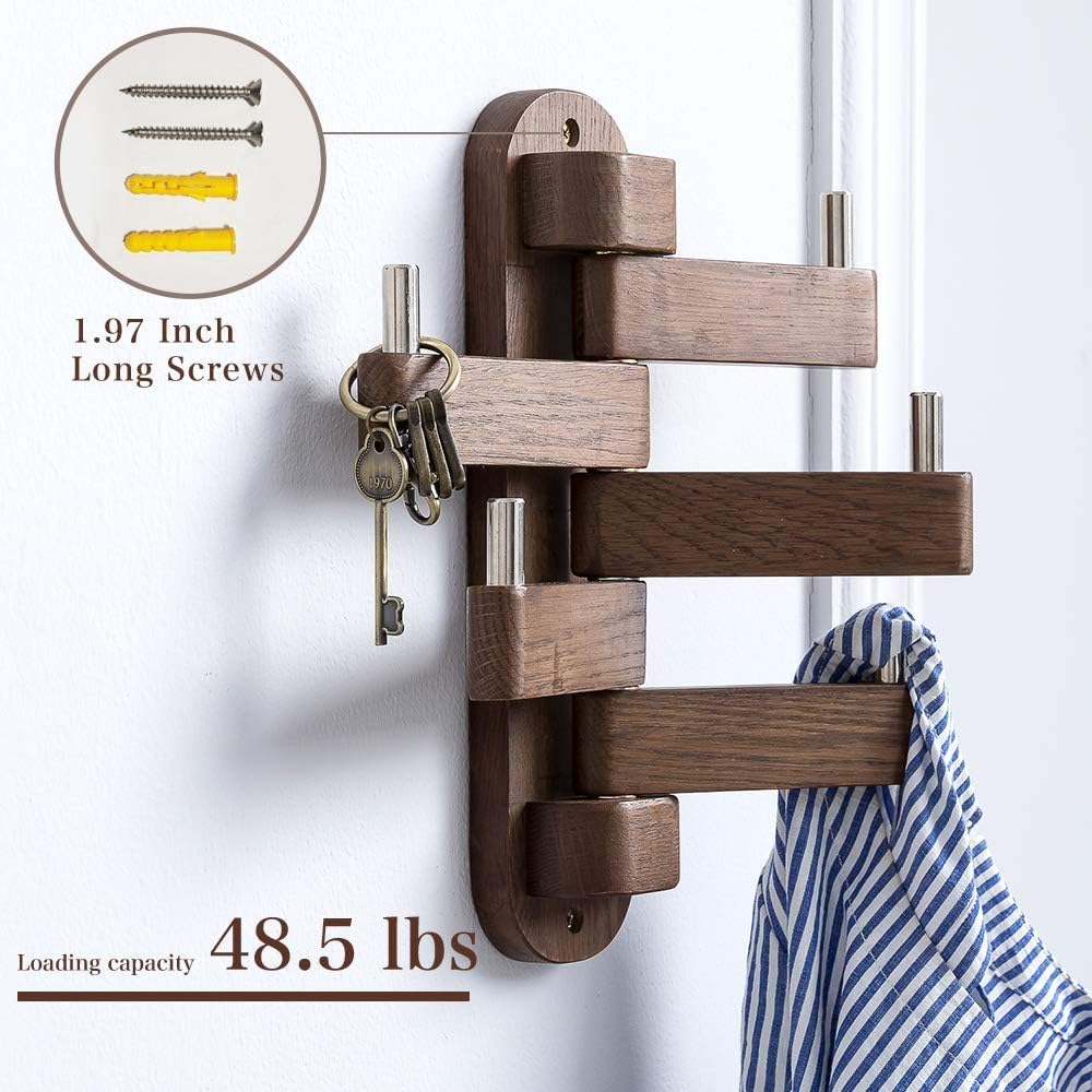 Rsuwiz Oak Wood Coat Hooks with 5 Swivel Arms 1
