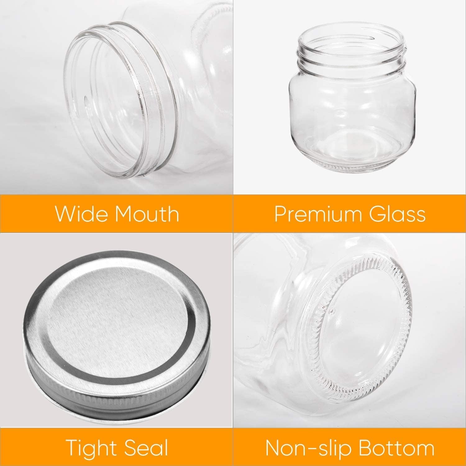 QAPPDA 8 oz Mason Jars with Silver Lids Set of 30