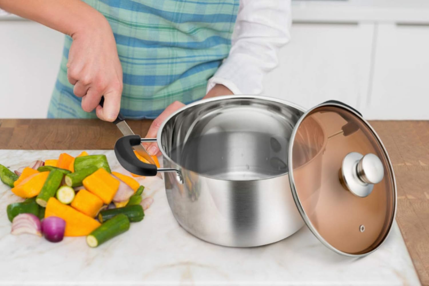 TeamFar 6 Qt Stainless Steel Stock Pot with Tempered Glass Lid