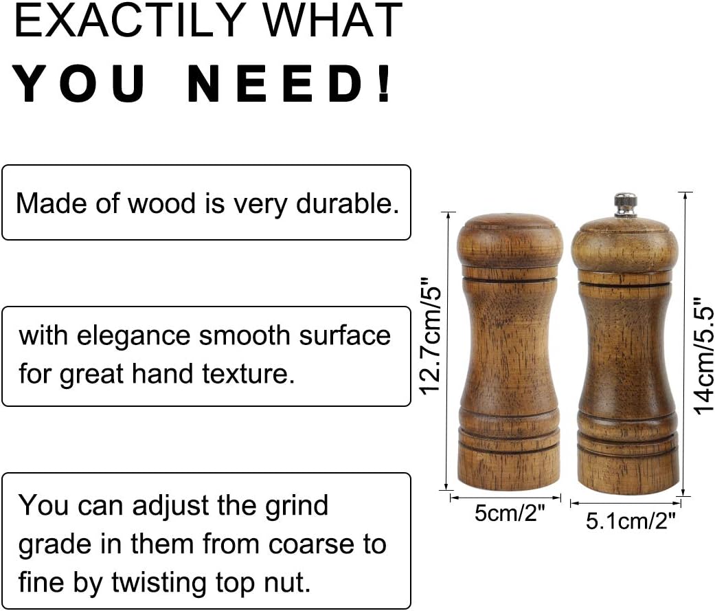 Uxcell Wooden Pepper Mill and Salt Shaker Set 1